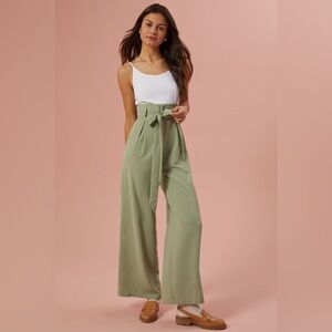 Altar’d State Green & White Tie-Waist Wide Leg Jumpsuit L